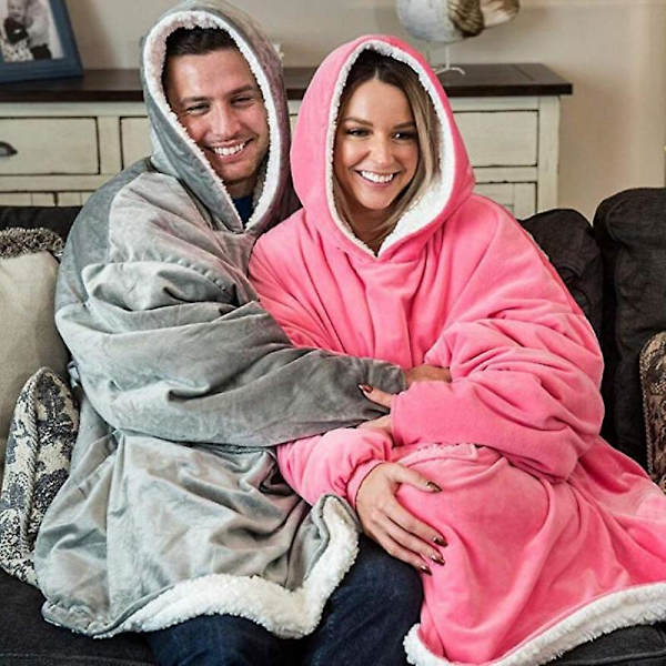 Oversized Flannel Sherpa Wearable Blanket, Set på Shark Tank Hoodies Blanket, One Size Fits All. Pink. Pink