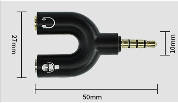 2 st (svart) hörlursadapter 3,5 mm headsetmikrofonkonverter