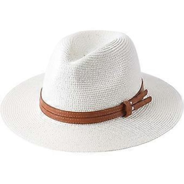 Ny Naturlig Panama Mjuk Formad Stråhatt Sommar Dam/Herr Bredbrättad Strand Solhatt UV-Skydd Fedora Hatt Beige