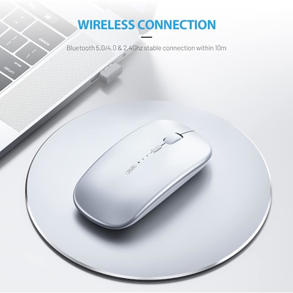 Bluetooth-hiiri, kolmitoiminen ladattava hiljainen Bluetooth Wirel
