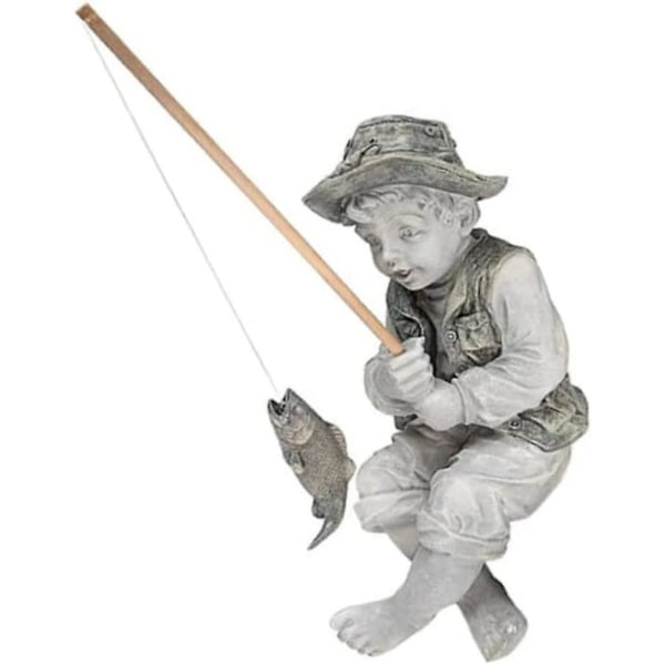 Trädgårdsfiskare Staty Hartsfiske Pojke Skulptur Dekorativ Yard Fiske Barnfigur 2st