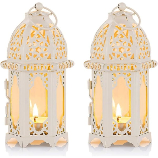 Marockansk ljuslykta - Set med 2 små värmeljushållare med klara glaspaneler för uteplats, inomhus/utomhusevenemang