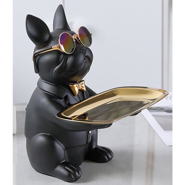 Opbevaringsskuffe Snack Nøgle Organizer Kunststatue Cool Hund Skulptur Sød Harpiks Bulldog Figur