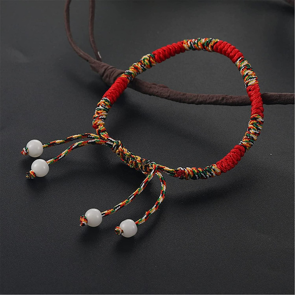 3st handgjorda vävda armband Justerbara färgglada strängarmband för kvinnor män (röd)