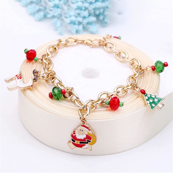 2st Jultomtearmband Justerbale Xmas Tree Armband För Kvinnor Flickor (guld)