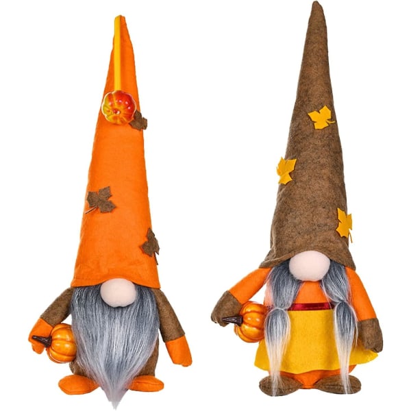 Höst Gnome Plysch höstdekorationer 2 st Thanksgiving dekorationer Handgjorda svenska docka med pumpa ansiktslös docka 1