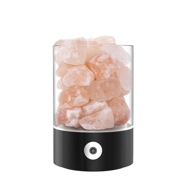 1 st naturligt rosa saltstenslampor, USB färgskiftande havssalt Terapeutisk kristall nattlampa med beröringsdimmer black