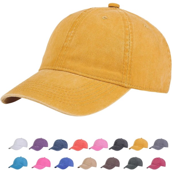 Retro bomullstvättbar justerbar cap för män och kvinnor gul