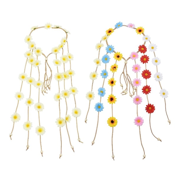 2pcs Flower Headband Summer Sunflower Hair Accessories, Beads Adjust Flower Headdress Hair Accessories Style 2