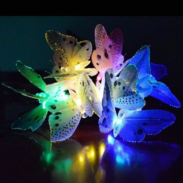 Butterfly Fairy Light Outdoor Solar LED Batteri Vattentätt 3,5m 10 LED 2 Lägen Dekoration Trädgård Terrass Hem Jul Påskfest Terrass Balkong O