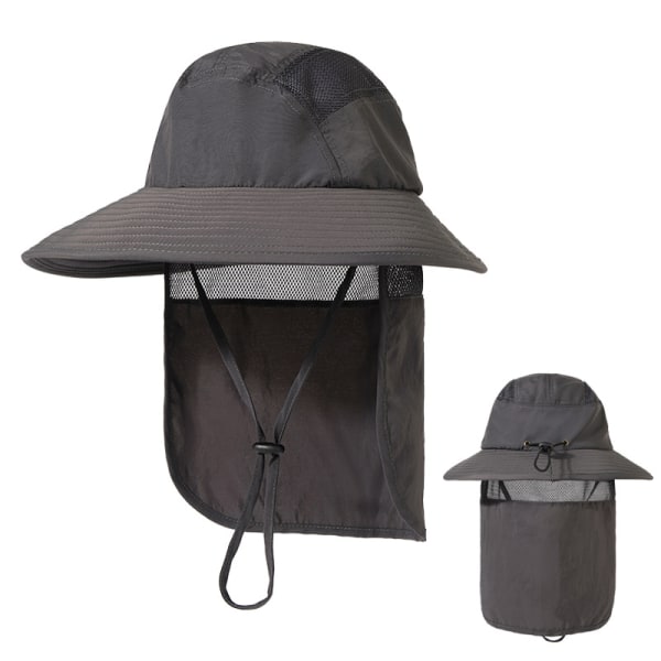 Herr UPF 50+ solskyddshatt med bred brättad Bucket Hat med halsskydd mörkgrå