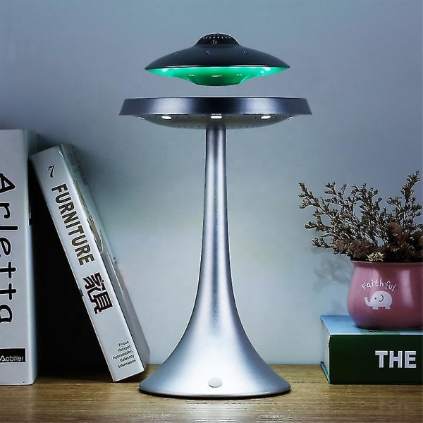 Hængende Højttaler Roterende Flyvende UFO Højttaler Unik Gave Hjem Kontor Dekoration Magnetisk LED Højttaler Skrivebordslampe silver