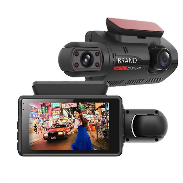 HD Night Vision Hidden Dash Cam med 3 tums skärm fram och intern dubbel lins 1pcs