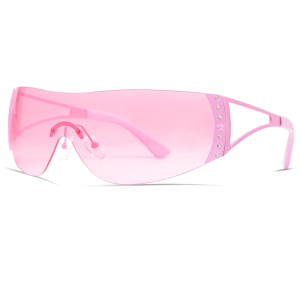 Rimless Clear Wrap Sunglasses, Pink