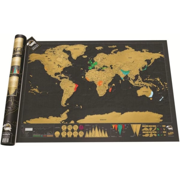Scratch Off Världskarta för resenärer, svart och guldkarta 82 x 59 cm