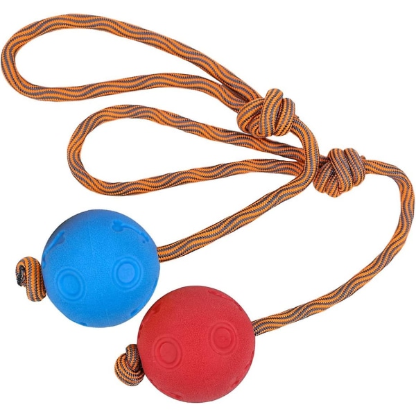 2st boll på rep hundleksak Slitstark elastisk solid gummiboll 7 cm (blå+gul)(4-d-1) blue red 6CM