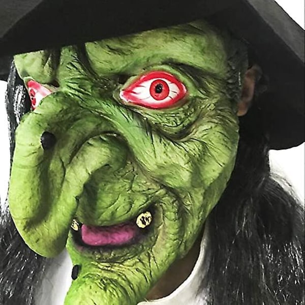 Ghyt Gammel Kvinne Heksemaske Halloween Kostyme Skummel Skremmende Fest Cosplay Dekorasjon Tilbehør