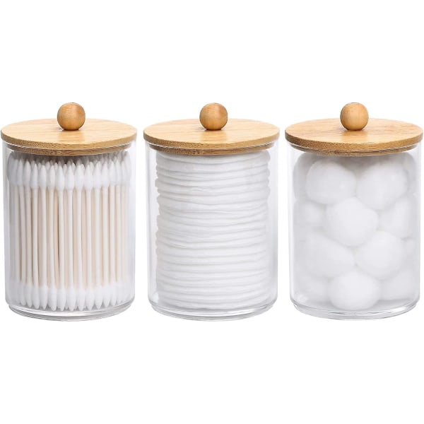 Wabjtam 10 Oz Cotton Swab/ball/pad Holder, Qtip Apothecary Jar, Clear Bathroom Containers Dispenser For Storage 3 Pack