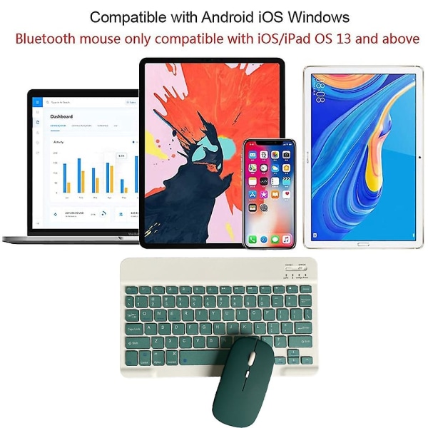 Uppladdningsbart Bluetooth tangentbord och -muskombination Ultratunn bärbar kompakt trådlös mus set för Android Windows Tablettelefon Ipad Ios Purp Dark green