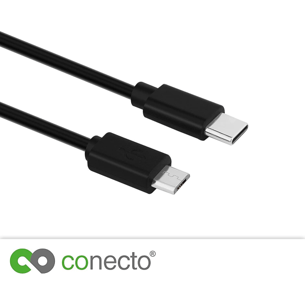 2,00 m USB C till Micro USB 2.0 anslutningskabel, datakabel och laddningskabel, svart