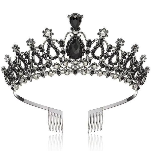 Retro Fargerik Dronning/prinsesse Krystallkrone Bryllup Rhinestone Tiara Brudkrone Black