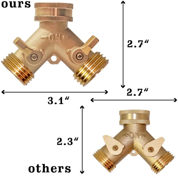 Verktyg Mässing Trädgårdsslang Avledare, Solid mässing Slang Y Avledning 2 ventiler med 2 extra gummipackningar
