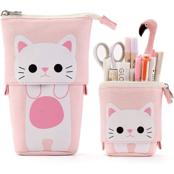 Cartoon Cute Cat Pencil Pouch Canvas Pen Bag Standing Stationery Case Holder Box Student Girl Adultdi Man Jia