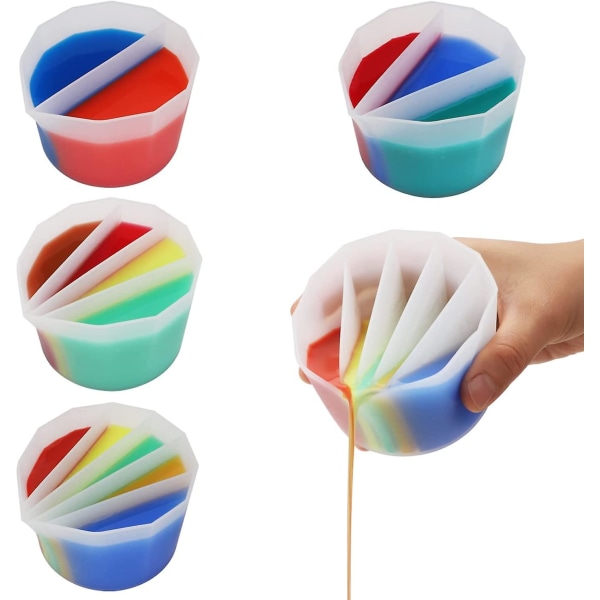 Silikondelade koppar för färghällning, silikondelade koppar med 2-5 kanalers avdelare, silikonfärgsblandningskopp, 4st (d-2d)