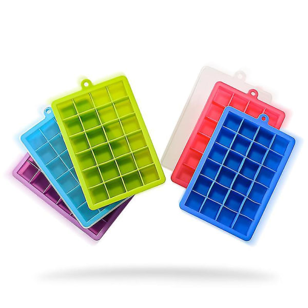 Food Grade 24-hole Silicone Ice Tray With Lid, Square Ice Box, Complementary Food Puree, Cheese, Jelly Mold (6 Pieces)