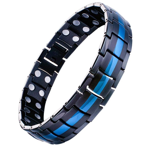 Magnetiskt armband i titanstål för män, 4 element med dubbla rader, stark magnetarmband, fri länk avtagbar, (blå)