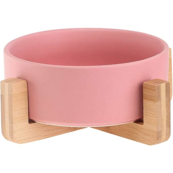 Rosa keramik katthundskål med träställ Inget spill Djurmat Vattenmatare Katter Små hundar Pink