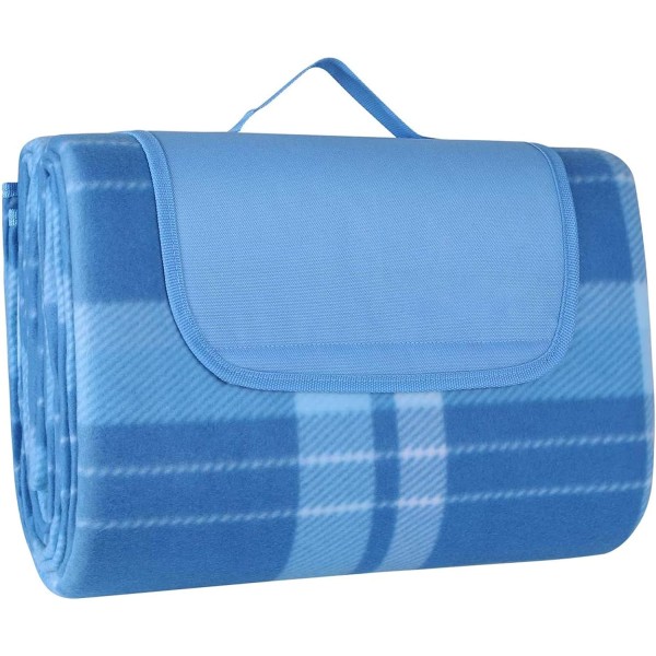 200 x 200 cm filt picknickmatta, 3-lagers vattentät hopfällbar filt med handtag, stor strandmatta för camping, resor, strand, trädgårdsduk, blå