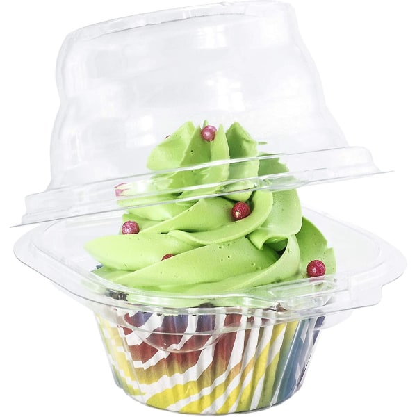 Individuelle Cupcake-beholdere - Enkeltromskuppelholder - Stable - Dyp kuppel - Klar plast - BPA-fri - (pakke med 50) 50 stk