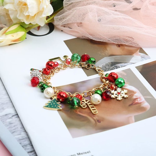 Christmas Jingle Bell Armband Crystal Bead Snowflake Xmas Tree Armband Kedja Present för kvinnor Flickor Man Jia