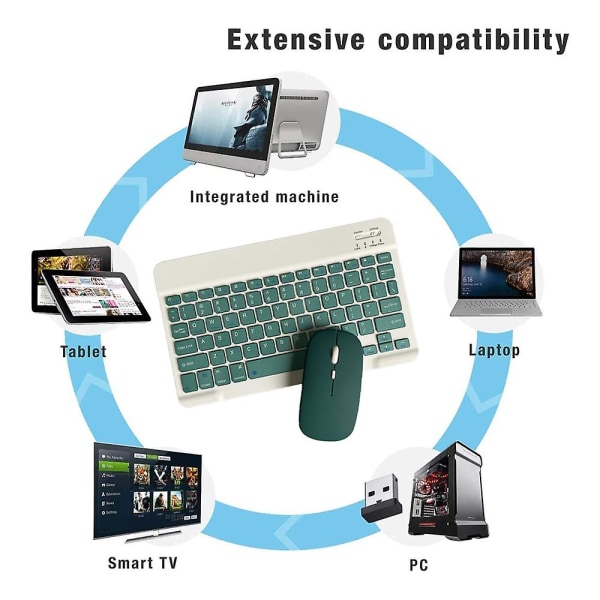 Uppladdningsbart Bluetooth tangentbord och -muskombination Ultratunn bärbar kompakt trådlös mus set för Android Windows Tablettelefon Ipad Ios Purp Dark green