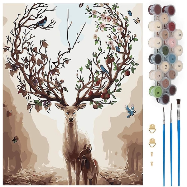 Number Art, Deer Diy Number Painting, Creative Hobby Paint By Number Kit, Måla efter nummer för barn/vuxna/seniorer, Ramlös (40 X 50 Cm)