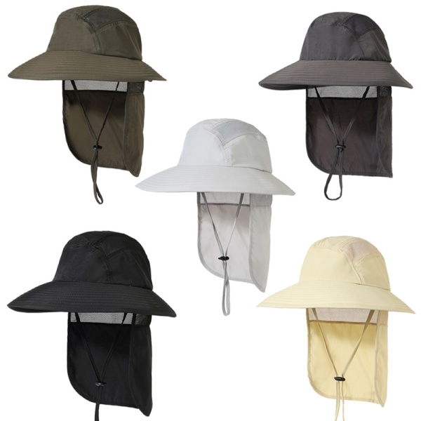 Herr UPF 50+ solskyddshatt med bred brättad Bucket Hat med halsskydd mörkgrå