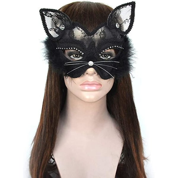 Wabjtam Venetian Masquerade Mask Lyx Svart Katt Spetsmask För Fancy Klänning Jul Halloween Kostym Fest Flickor Kvinnor