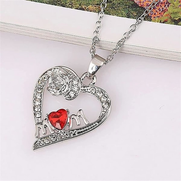 5 st Kristallbrev Mamma Kärlek Hjärta Halsband Rose Hänge Halsband För Kvinnor Flickor (silver)