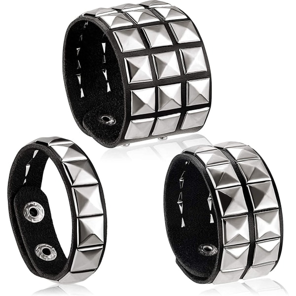 3 delar 80-talsläder dubbade punkarmband Armband för män manschettarmband unisex metallarmband för halloweenfestfavoriter (di Man Jia)