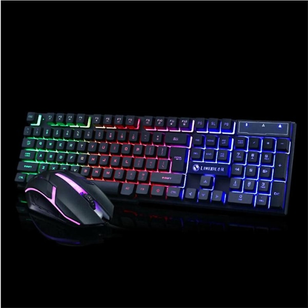 Spillsett for Gaming Tastatur og Mus, LED Bakgrunnsbelyst Layout, Regnbuefarger Opplyste USB Vanntette Tastatur og Mus