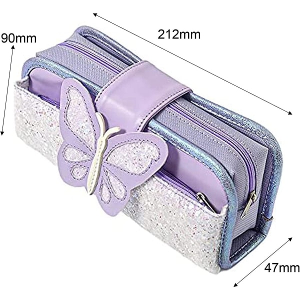 Butterfly Sequin Pencil Bag Dubbla Dragkedjor Stor kapacitet pappersväska (lila) (4-d-w) Purple