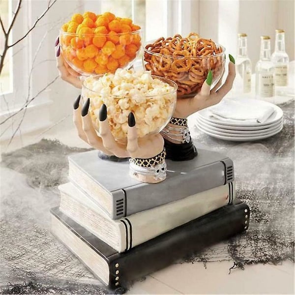 1 stk Harpiks Heks Hender Godteri Snack Skål Stativ Bord Skrivebord Ornament Hjem Fest Halloween Dekorasjon Black