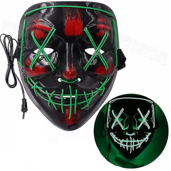 Sömmar Skrämmande Led Mask Halloween Cosplay Kostym Mask Light Up Festival Party green