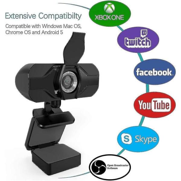 Webbkamera 1080p Plug and Play Privacy Mic Cover för stationär bärbar dator