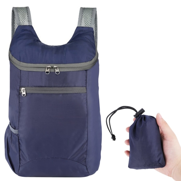 Ultralätt hopfällbar ryggsäck, liten vattentät ryggsäck Vikbar reseryggsäck Marinblå