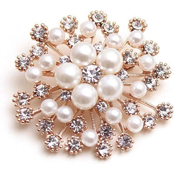 4st Kvinnors Kristall Blomsterbrosch Imitation Pearl Snowflake Brosch Kläder Corsage (guld)