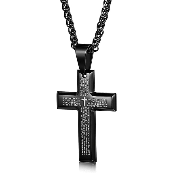 Cross Pendant Halsband Personality Lord's Prayer Halsband för män kvinnor (svart)