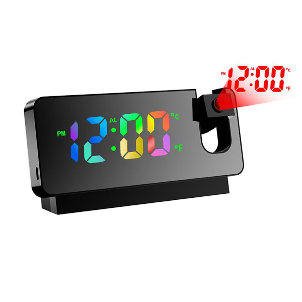 Led digital väggklocka - Väckarklocka för sovrum med USB laddarportar Black shell