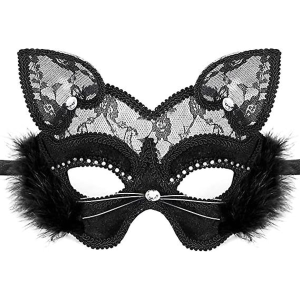 Wabjtam Venetian Masquerade Mask Luxury Black Cat Lace Mask For Fancy Dress Christmas Halloween Costume Party Girls Women